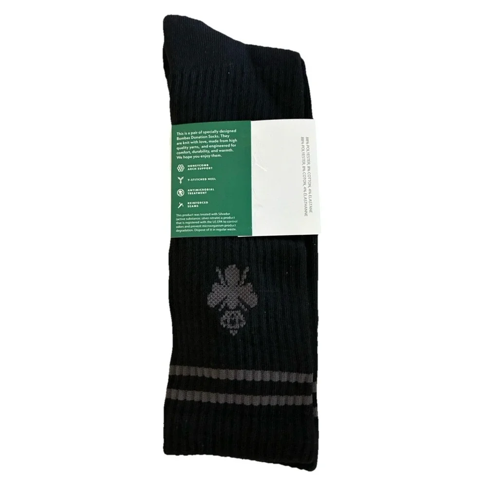 BOMBAS Socks Men's XL‎ Black Gray Stripe Calf Logo (US 13.5-16) NEW